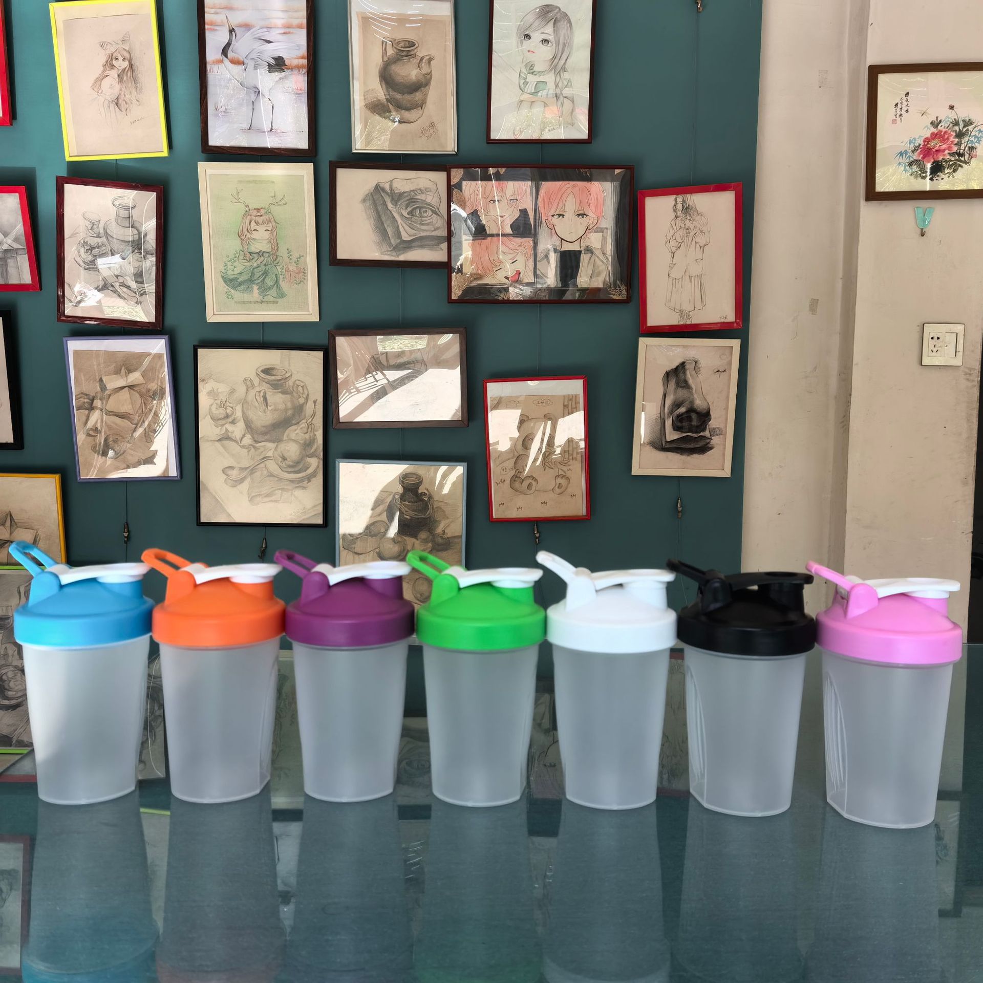 400 ml taza agitadora de proteína en polvo con bola de agitación taza de batido con asa de escala regalo deportivo taza de agua