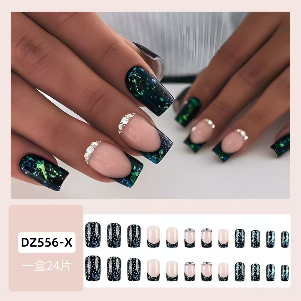 Ventas transfronterizas calientes multi-color parche de uñas lujosas puntos de perforación francesa tinta de uñas falsas piezas móviles para usar uñas