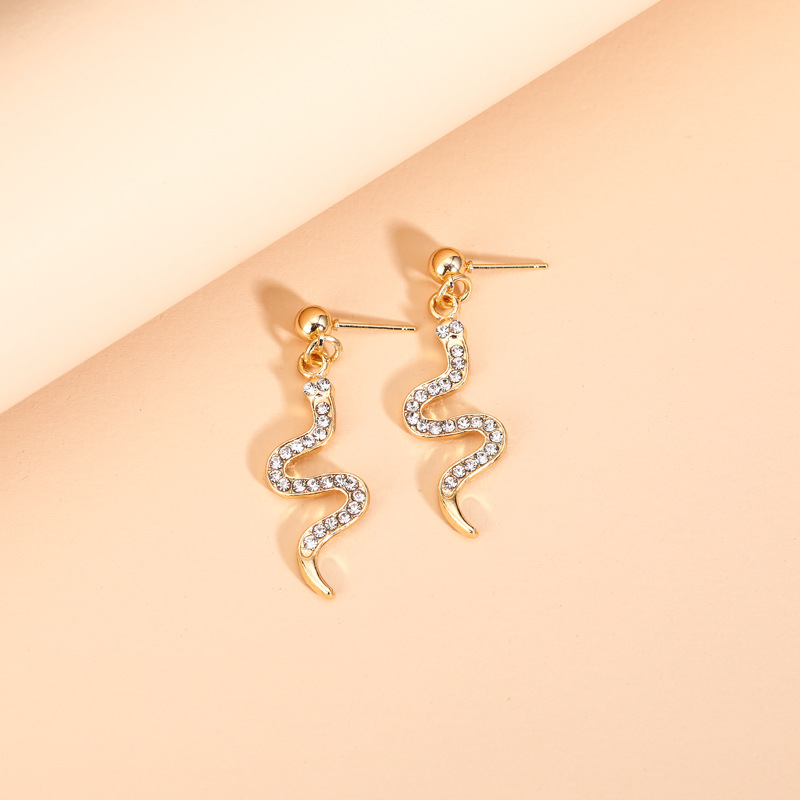 Fashion Snake-shaped Diamond Metal Creative Coil Metal Earrings display picture 2