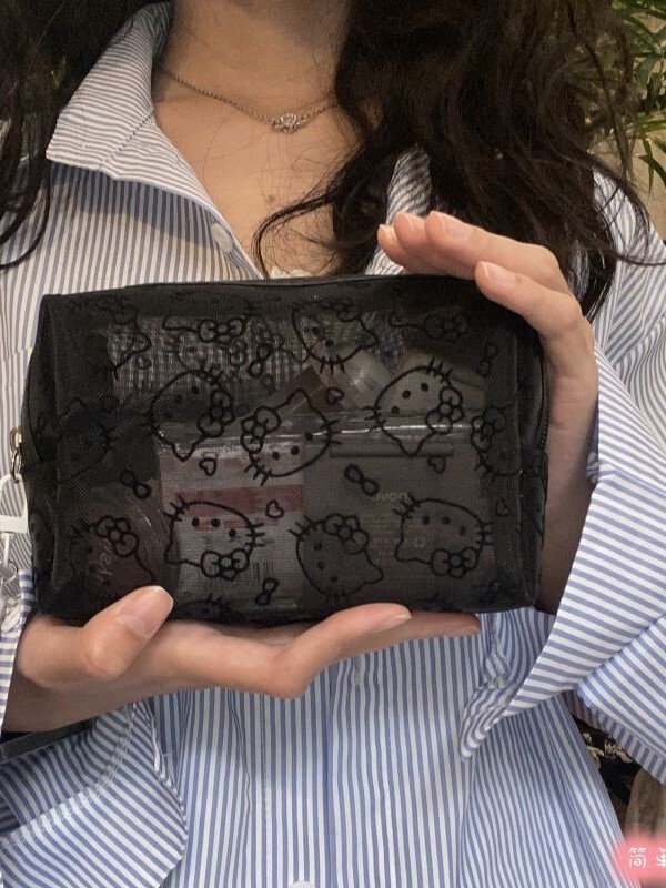 Kt猫網糸化粧バッグ2025新型かわいいkitty化粧品収納バッグ汚れに強い大容量携帯バッグ|undefined