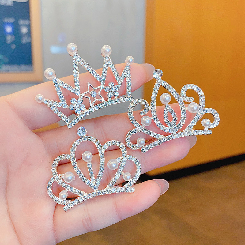 Children's Crown Headpiece Princess Pearl Water Diamond Insert Comb Baby Birthday Performance Hairpin Girls Crown Hair Accessory Hair Comb