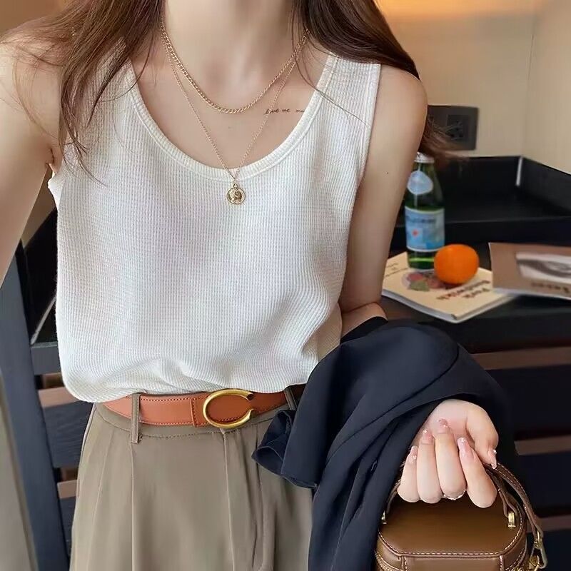 [Factory Outlet] Camisole Women's Summer Waffle Loose Top Slim Sleeveless Base Shirt T-shirt