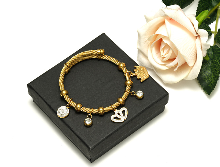 Ethnic Style Geometric Stainless Steel Gold Plated Artificial Gemstones Bangle 1 Piece