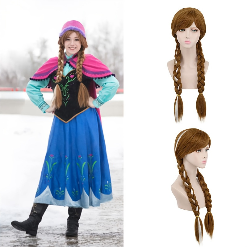 Cross-Border Frozen Anime Cosplay Wig, Fashionable Brown Highlights with White Braids, Anna Headgear Cross-Border Frozen Anime Cosplay Wig, Fashionable Brown Highlights with White Braids, Anna Headgear