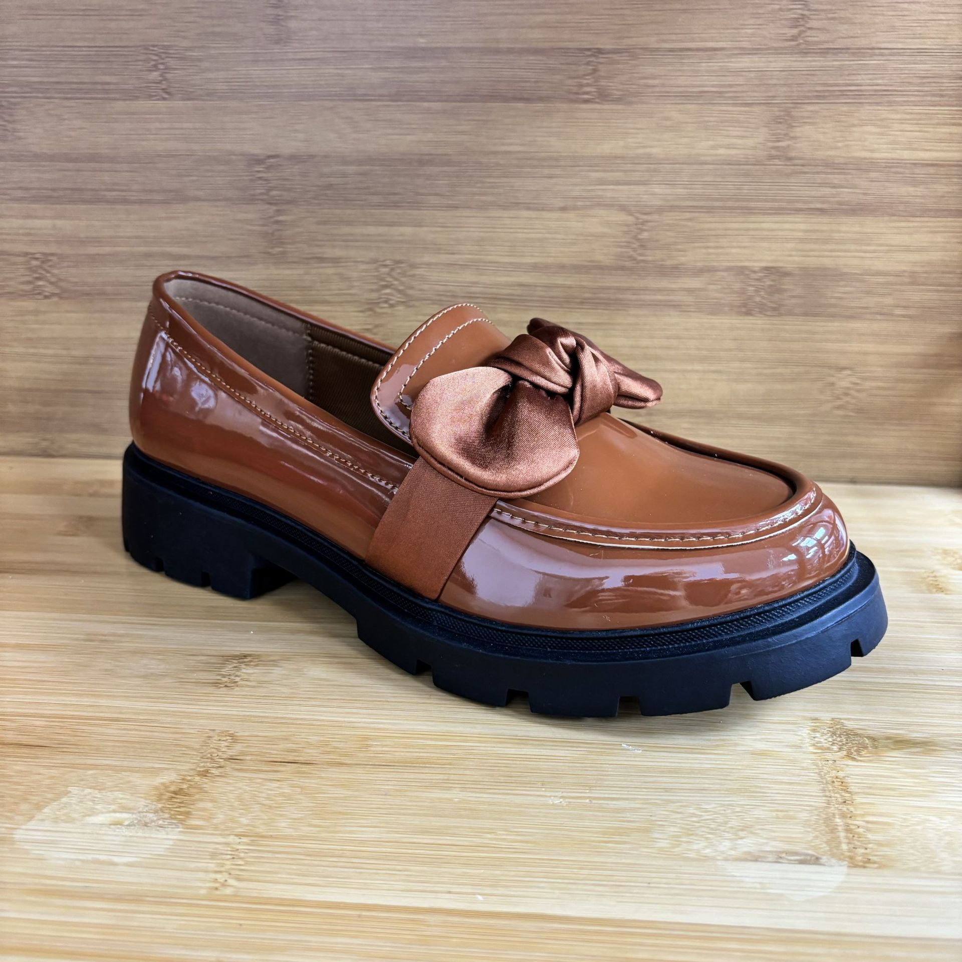 Women's Shoes height enhancing bowknot loafer shoes for women thick heel thick sole patent leather bright leather single shoes_voghion.com