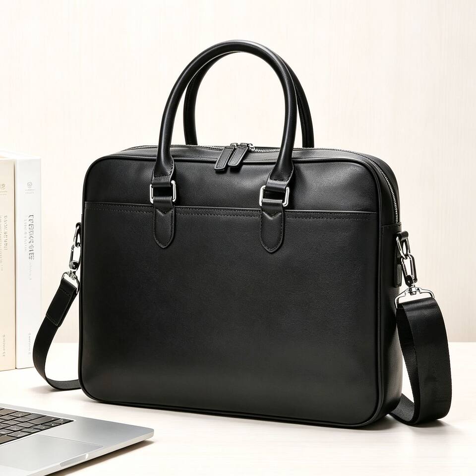 Túi xách nam da bò lớp đầu dạng cặp công sở đeo vai chéo, đựng được laptop 14 inch — màu đen