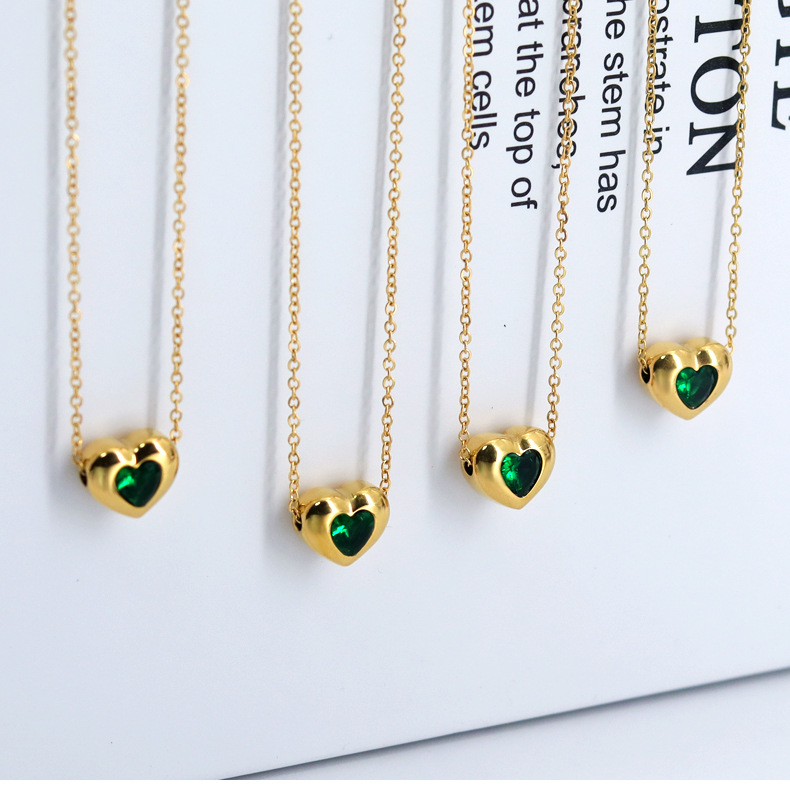 Japanese Style Heart Shape Titanium Steel Gold Plated Zircon Necklace 1 Piece