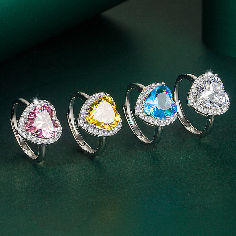 INS Style Heart Shape Copper Plating Zircon Open Ring 1 Piece