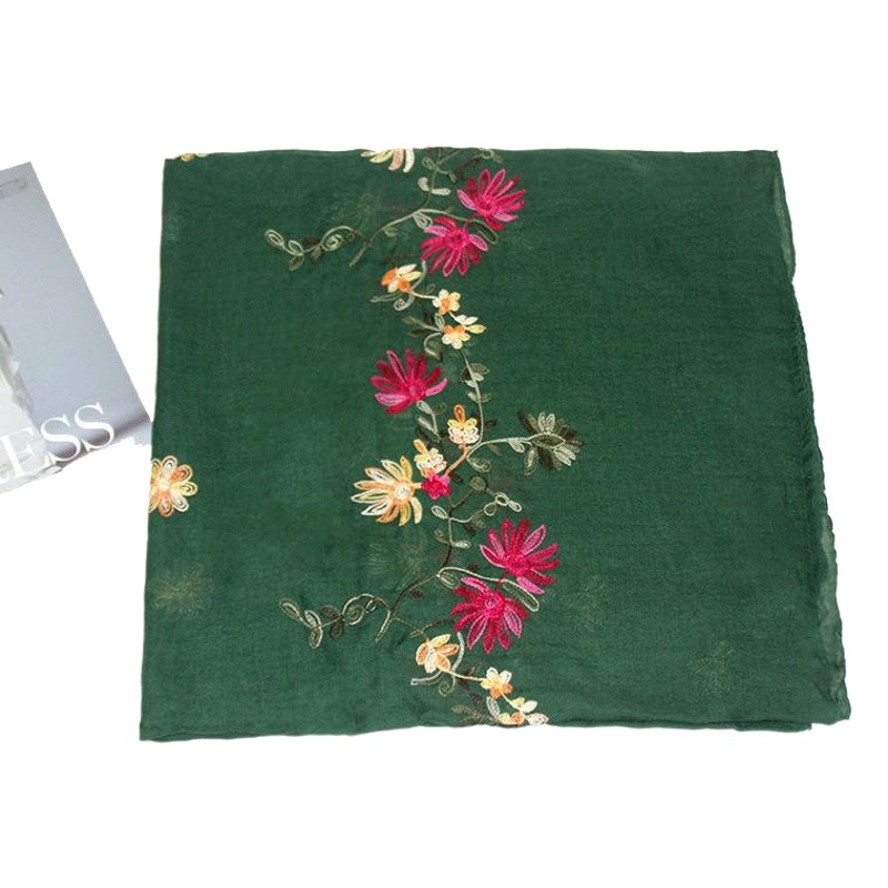 Bohemio bordado de algodón y lino de La Flor bufanda de las mujeres de Nepal viajes estilo étnico bordado bufanda chal