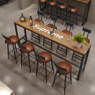 Retro Solid Wood Bar Table and Chair Combination Bar Long Table Narrow Table Convenience Store Milk Tea Shop Cafe Wall Bar Table
