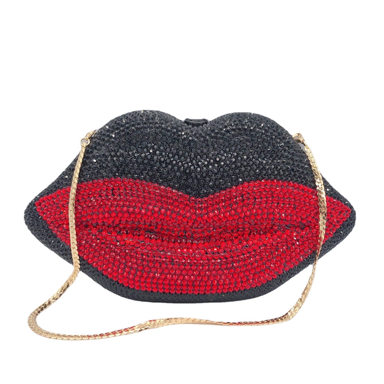 Túi clutch dạ tiệc đính đá đen đỏ phong cách mới — Đen Đỏ