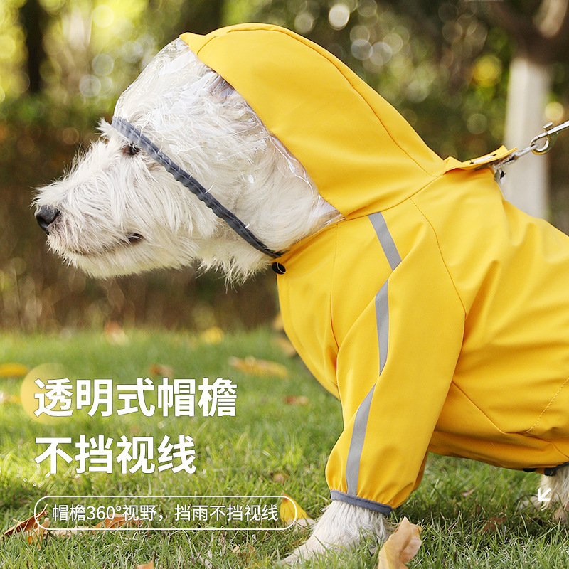 Nuevo impermeable de cuatro patas para perros remolcables transfronterizos, impermeable, grandes, medianos y pequeños, mascotas, ropa de salida en días de lluvia al por mayor