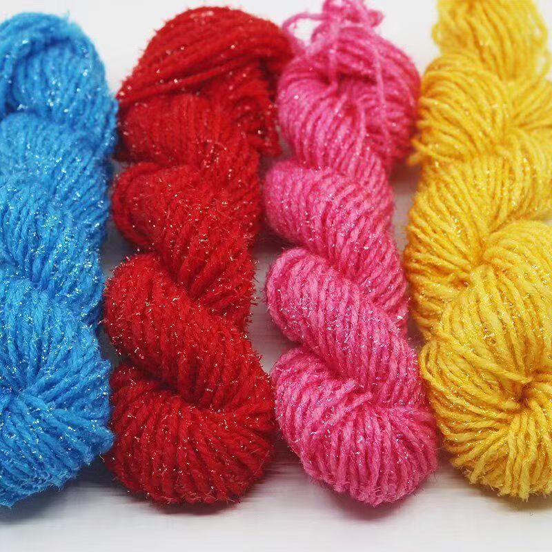 七公里涤纶毛线 加丝亮丝金丝玻璃丝线中粗手编艺品勾花厂家批发