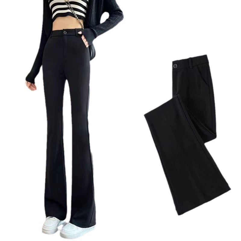 Flared high-waist trousers, women's black elastic stretch, slim casual 2023 autumn/spring
