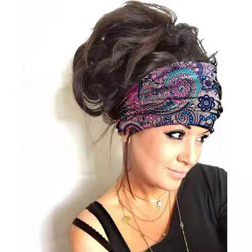 Hijab women European and American 2024 summer new style cross-border manufacturer direct batch fashion printed yoga wide headband wholesale
