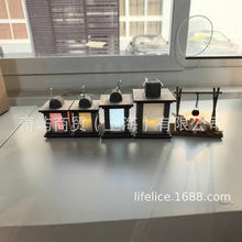 娃娃屋DIY迷你室外花园微缩野外场景 彩色风灯发光吊炉