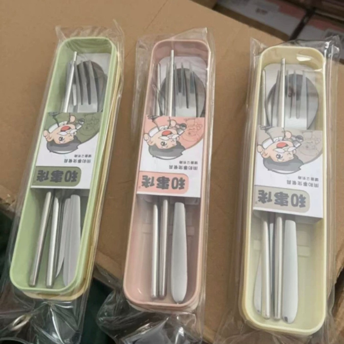 화사한 숟가락, 포크, 젓가락 3종 세트(혼합)