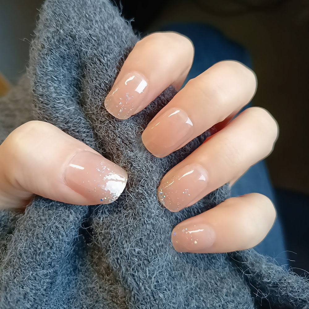 Desnudo pulverizado, brillante, transparente, clareador de uñas, simple, suave, viento, desgaste de uñas, 24 piezas, parche de uñas terminado image 1
