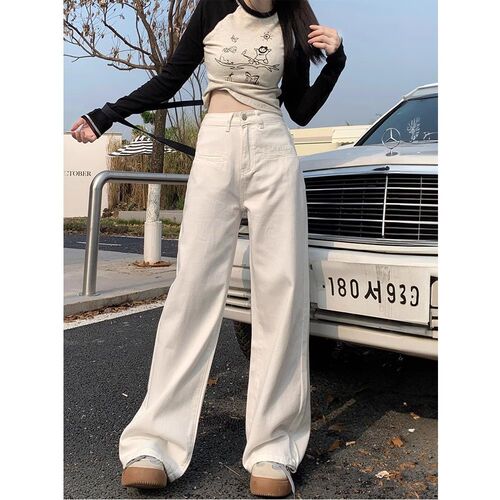 Women's Summer Thin White Straight Leg Pants with High Waist, Loose and Flowy, 2025 New Style, Floor-Length, Slimming