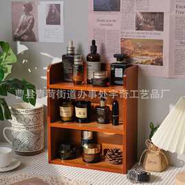 实木格子置物架桌面杯子收纳多层木质复古收纳架化妆品展示架