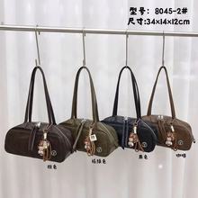 新款抓皱皮2025秋新款手提保龄球女包牛皮托特包单肩腋下波士顿包