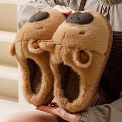卡皮巴拉毛毛拖鞋女秋冬季外穿居家室内厚底踩屎感加绒保暖棉拖鞋