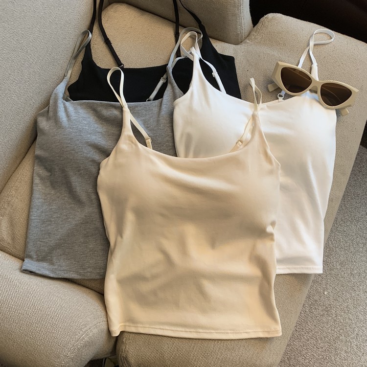 New Style Camisole for Women with Breast Pads for Inner Wear and Outer Wear, Beautiful Back Top, Fixed Cup, One-Piece Adjustable Spaghetti Straps