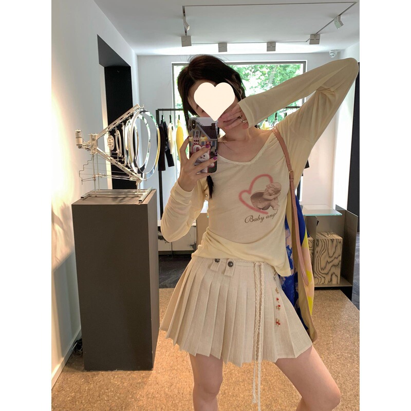 [in stock] VC hemp feeling small fragrance woven beaded pleated skirt skirt casual 2023 summer new women
