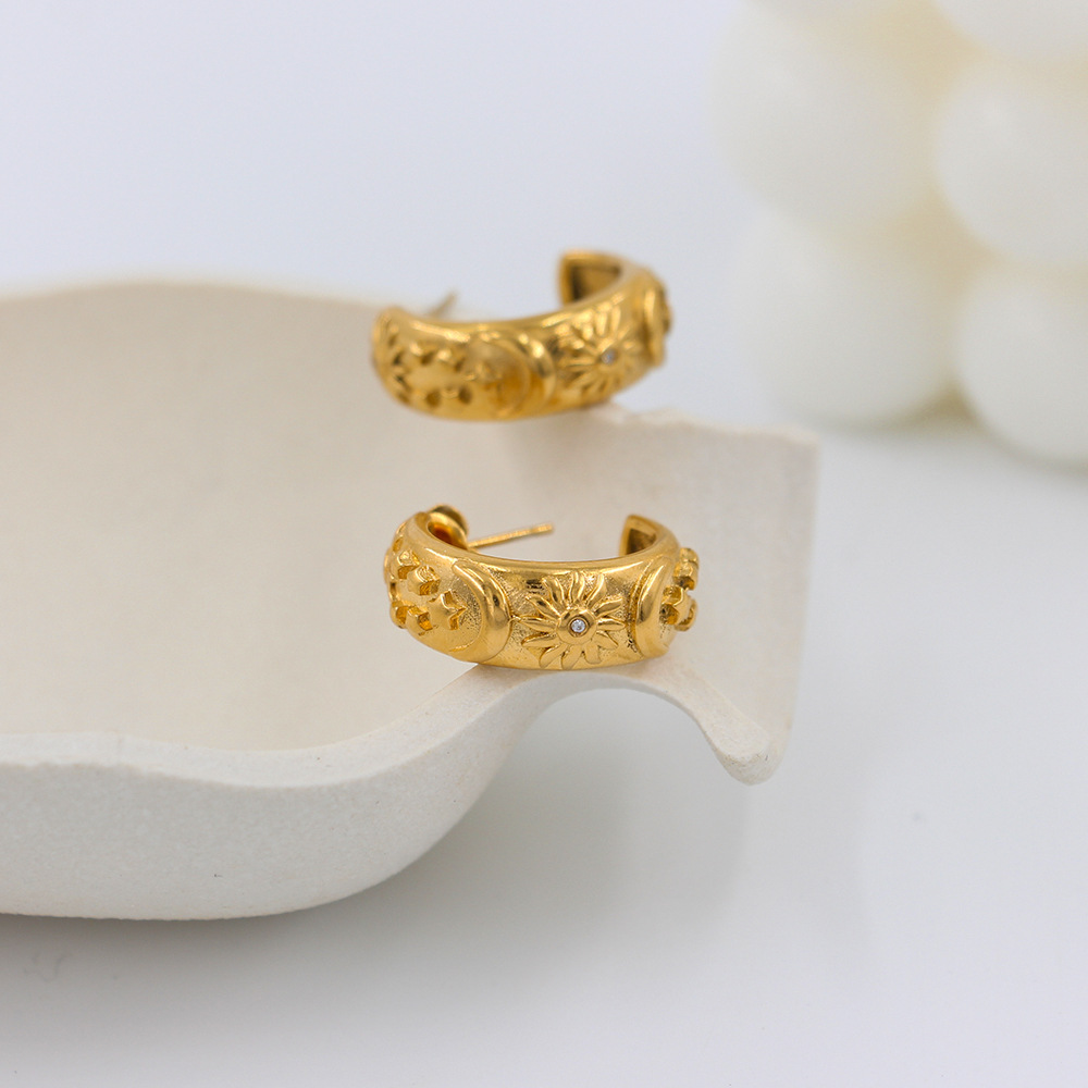 18K Gold Plating in Furnace Plating Material Rhinestones Inlay Material 1 Pair Fashion Sun Star Moon Plating 304 Stainless Steel 316 Stainless Steel Rhinestones 18K Gold Plating In Furnace Stainless Steel Earrings