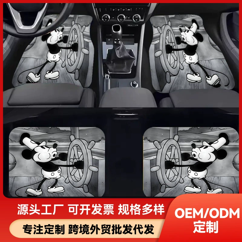 Оптовая продажа трансграничных поставок (JIT) – набор из четырех универсальных нескользящих ковриков для пола с мультяшным принтом для автомобилей.