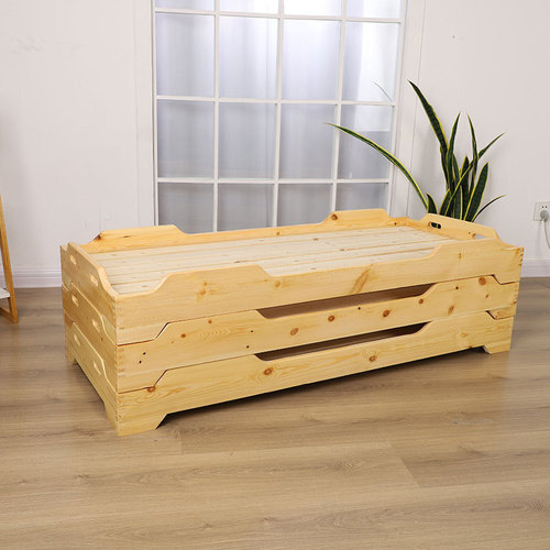 Wholesale kindergarten nap beds, oak children's bed, student daycare folding bed, solid wood baby bed with guardrails