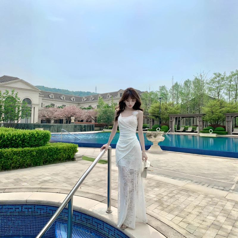 法式御姐气质蕾丝吊带连衣裙女夏季收腰显瘦显腿长设计感包臀长裙|undefined