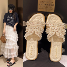小香风软底凉拖珍珠2025新款仙平底拖鞋女外穿百搭夏季沙滩凉拖鞋