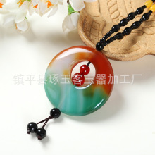 七彩玛瑙珠毛衣链红玛瑙平安扣同心圆项链偏心扣时尚吊坠