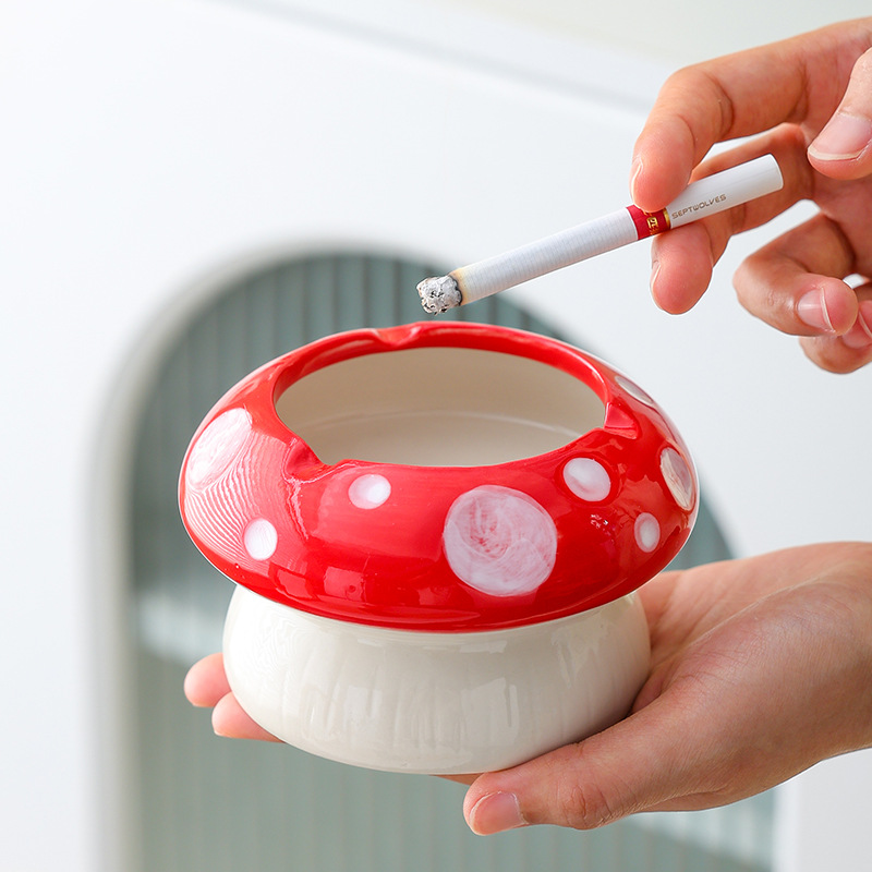 Cute Ins Style Ashtray Mushroom Internet Popular Anti-Fly Ash with Lid High Color Value Home Desktop Decoration Niche Decoration