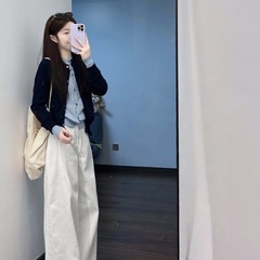 高级感秋季时尚假两件针织开衫气质甜色直筒牛仔裤两件套