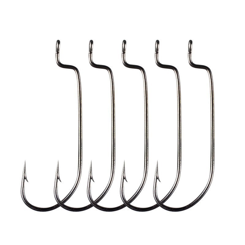 Premium Narrow-Bellied Offset Hook, Lure Hook, Offset Hook, Narrow-Bellied Black Nickel Fine Wire Texas Rig Hook, Bait Hook, Small Hook for Fishing and Sea Fishing