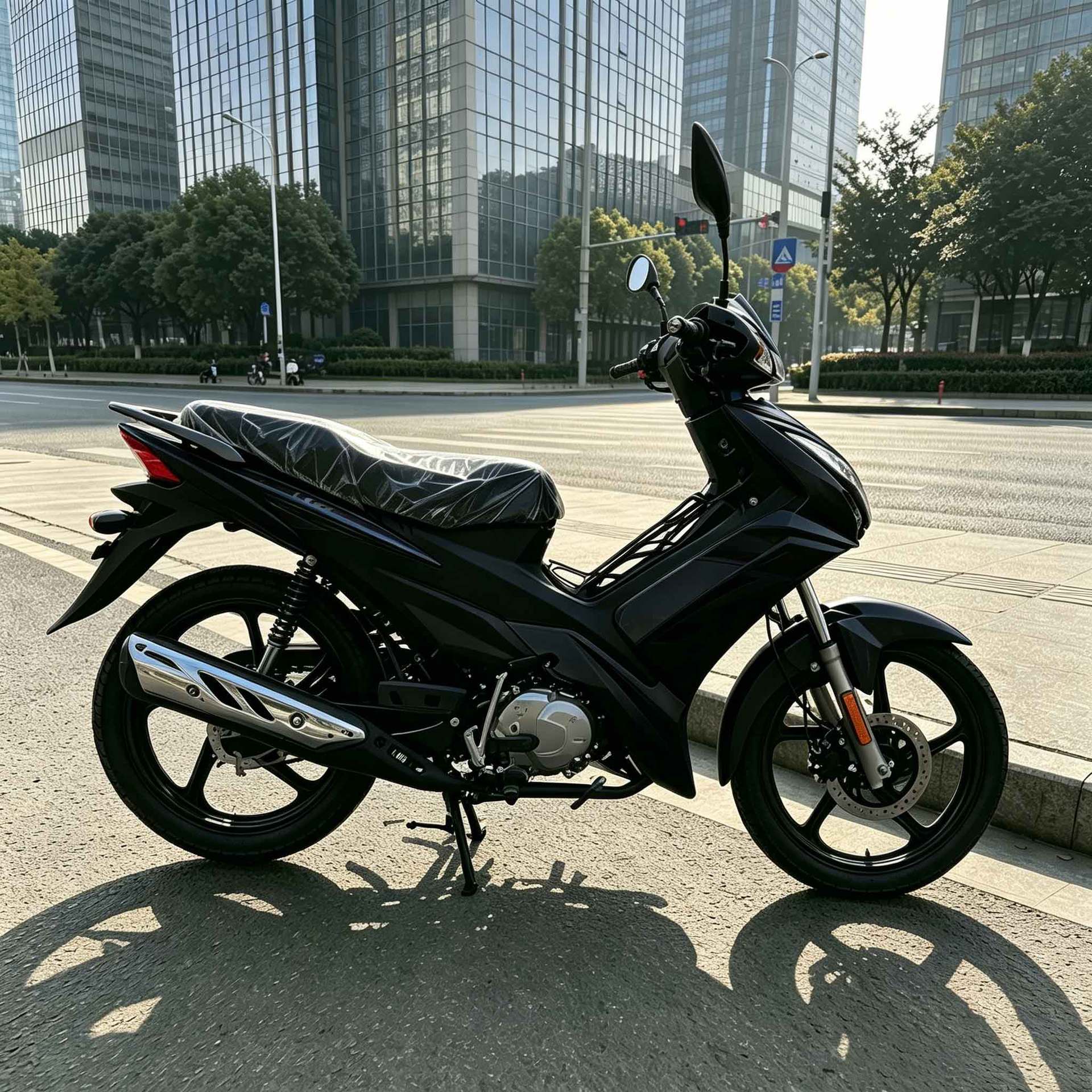 The Classic Black Curved-Frame Motorcycle Is Powerful, Durable, and Capable of Carrying Both People and Cargo, Making It a Versatile Overseas Cross-Border Two-Wheeler