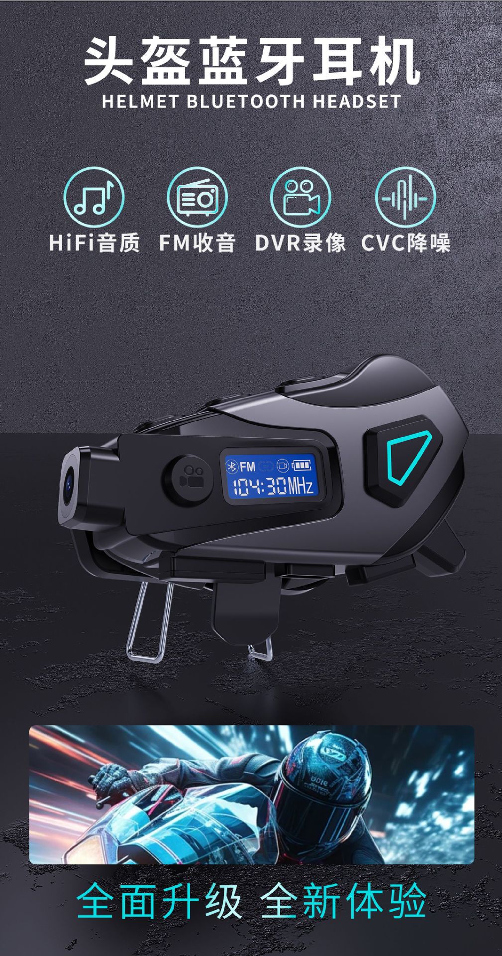 2025 New Cross-Border Private Model K10 Helmet Bluetooth Headset Dvr Cycling Fm Rider Waterproof Noise-Cancelling Headset 5.4