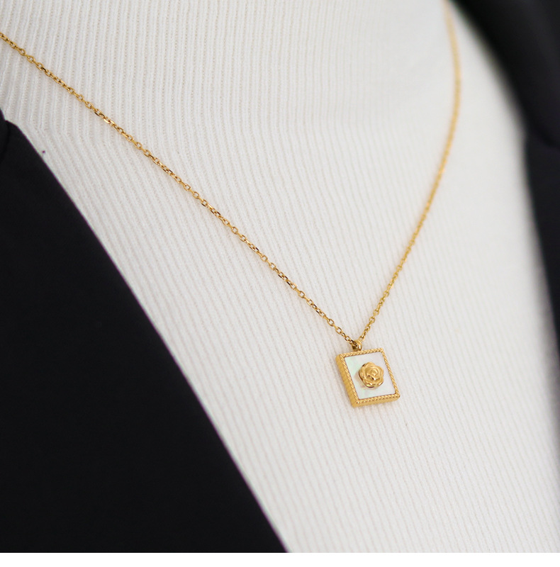 Fashion Square Water Droplets Titanium Steel Plating Pendant Necklace Colorza_colorza_4