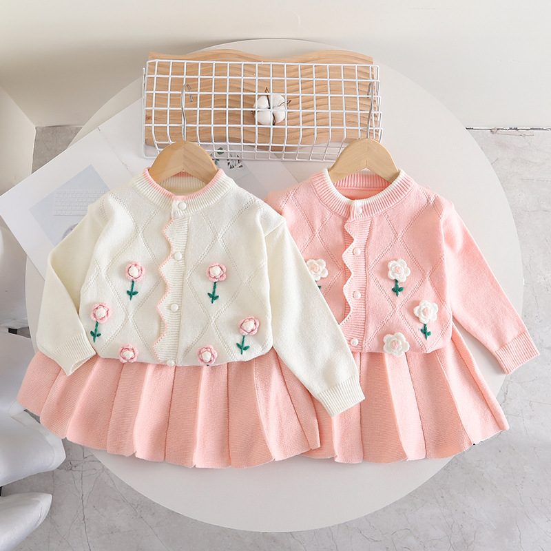 Børnetrøje Håndlavet seks blomster Sød strikket pige baby cardigan nederdel efterår/vinter Ny pigetrend_voghion.com