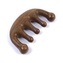 厂家批发精品绿檀木梳按摩梳檀香木头部经络梳五指圆头实木大头梳