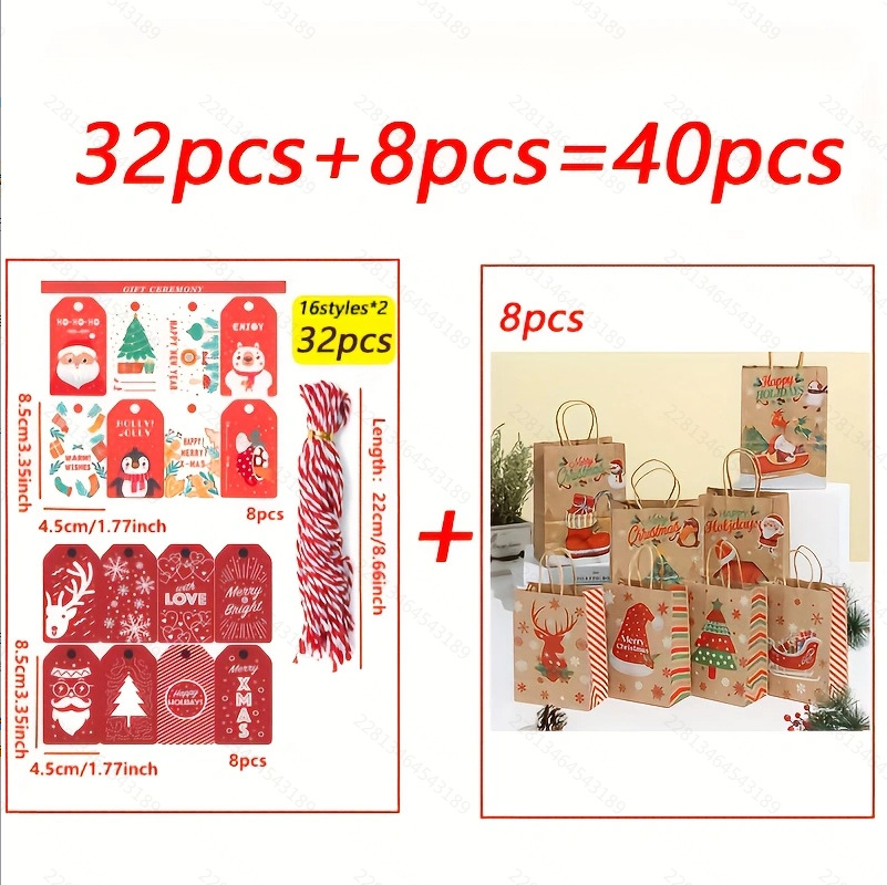 Bolsa de regalo de Navidad decoración colgante bolsas de papel de embalaje de Navidad tarjetas de regalos de vacaciones firma etiqueta de ropa lista image 12