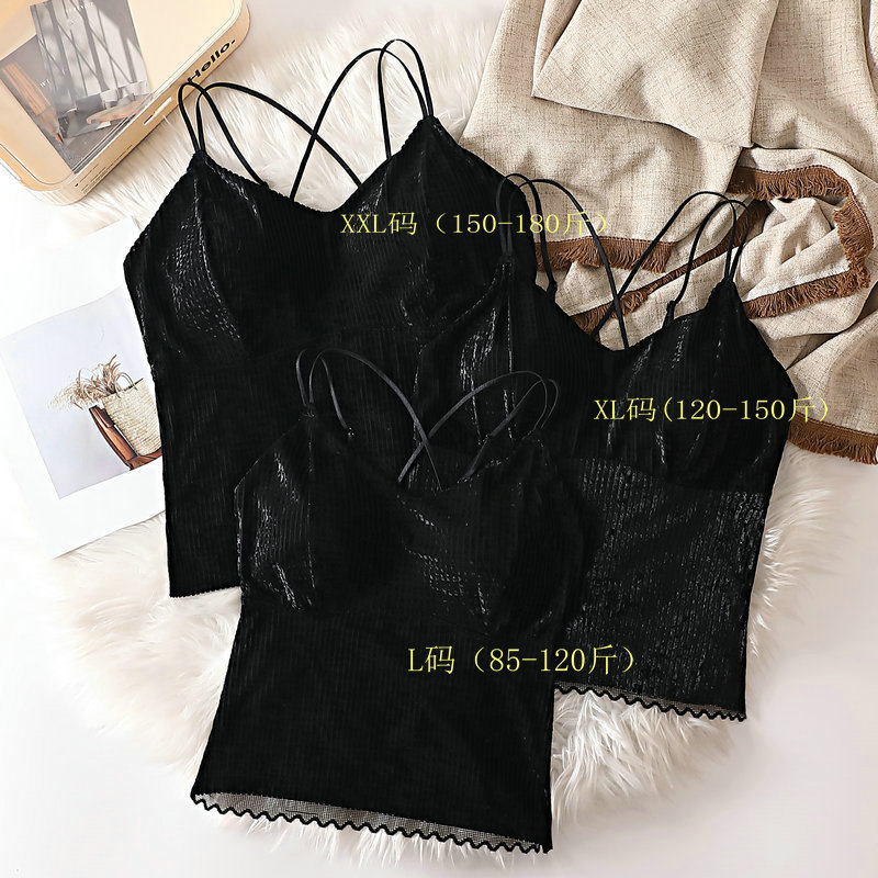New autumn and winter gold velvet chest pad vest suspender beautiful back base integrated lace suspender vest with chest pad
