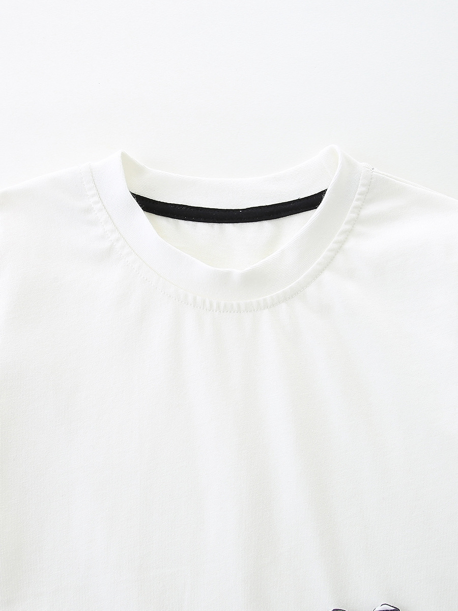 Traje de manga corta para niños de verano transfronterizo Camiseta de cuello redondo para niños impresa de moda Conjunto de pantalones cortos para niños de punto de 2 piezas