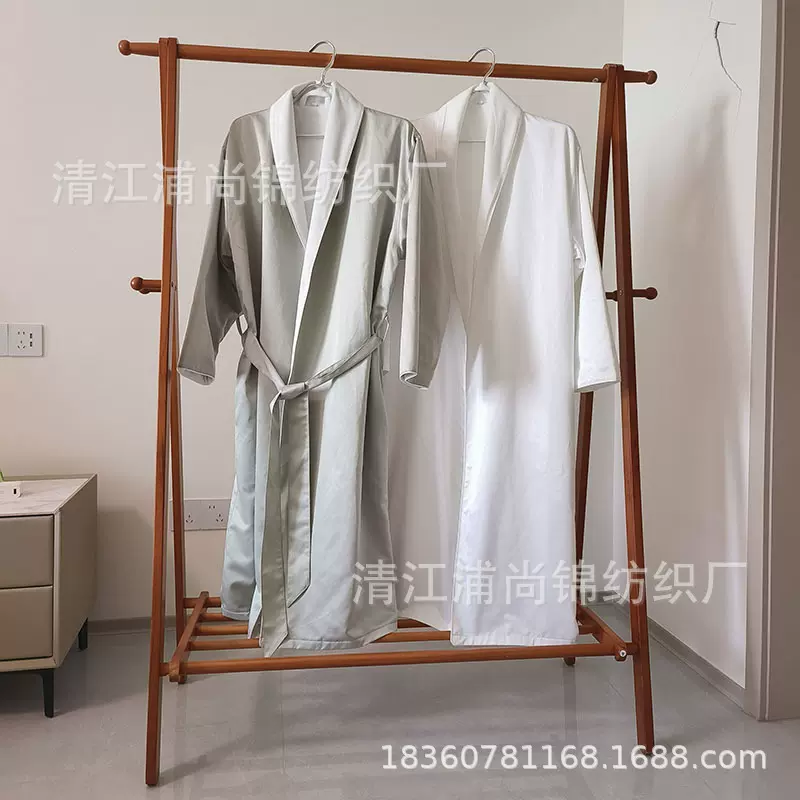 希尔顿五星级酒店浴袍男女长款情侣睡袍仿真丝缎面比纯棉吸水新款