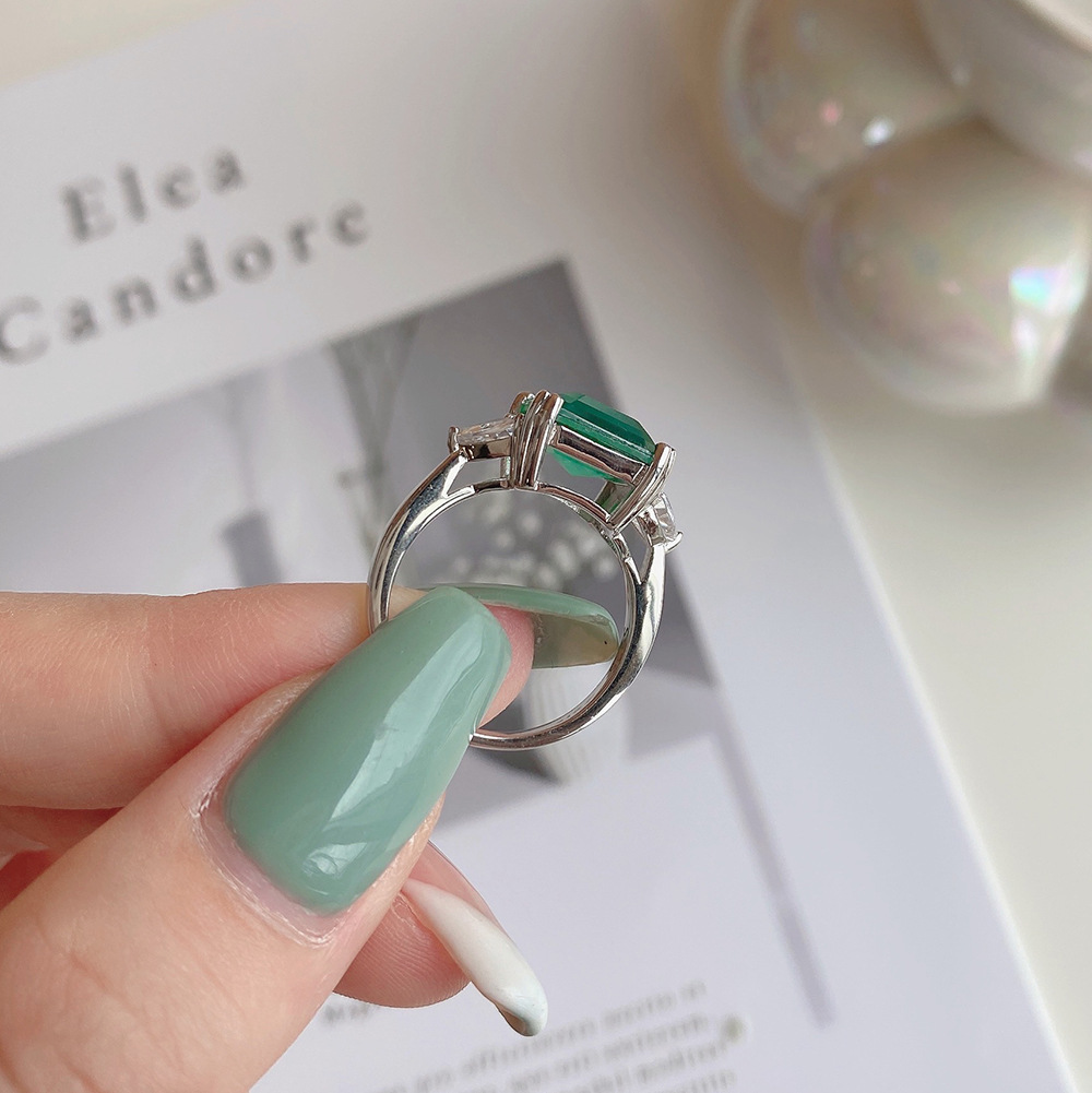 Retro Geometric Sterling Silver Inlay Zircon Rings 1 Piece