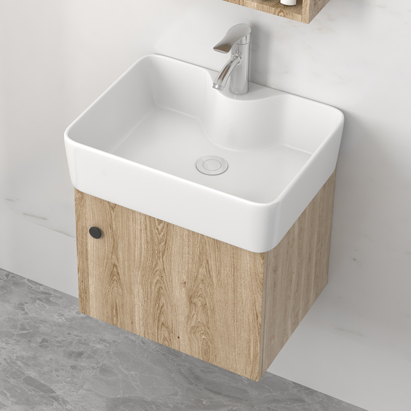 Combinación de gabinete de baño de madera maciza moderna simple luz baño de lujo lavabo cuarto de baño cerámica pequeño apartamento mesa de lavado