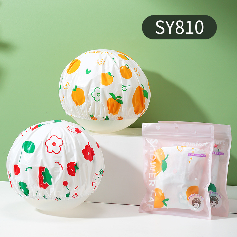 LMLTOP dibujos animados patrón de fruta gorra de baño gruesa pe impermeable gorra de ducha a prueba de humo gorra de pelo de baño SY810