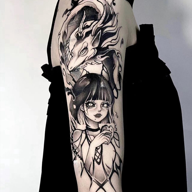 Tattoo Geisha Juice Sticker Book Washable Non-Permanent Waterproof Men and Women Long-Lasting Reflective Dark Girl Flower Arm
